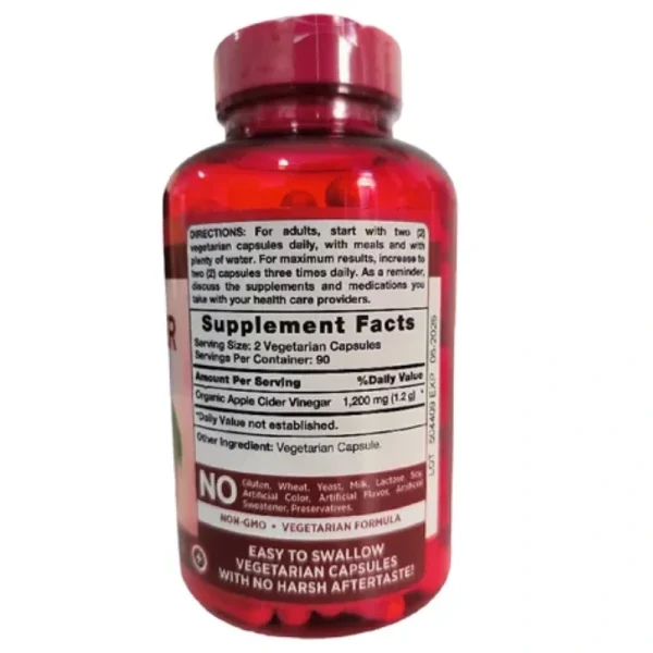 VINAGRE DE MANZANA 1.200 MG, 180 CAPSULAS. NATURE'S TRUT - Imagen 2