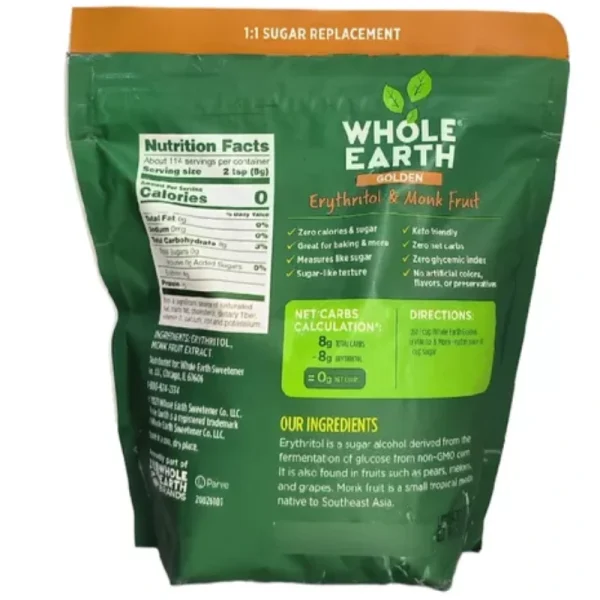 ENDULZANTE KETO, ERYTHRITOL & FRUIT, WHOLE EART 908 GR - Imagen 2