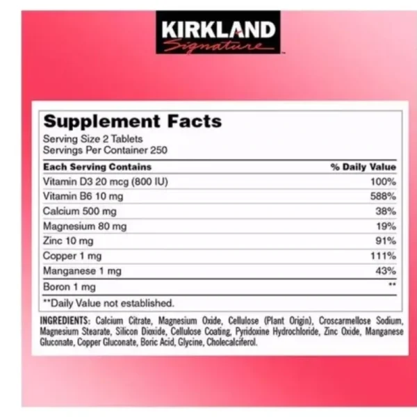 CALCIUM, CITRATE MAGNESIUM AND ZING, 500 TABLETAS, KIRKLAND - Imagen 2