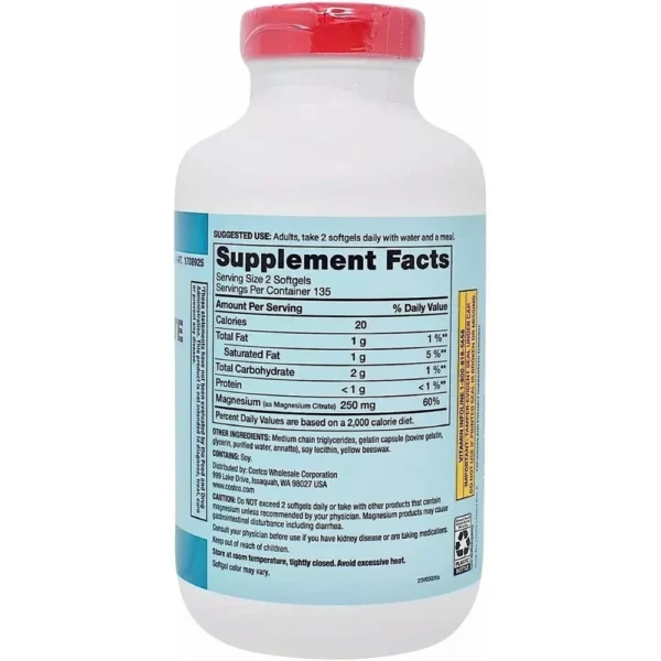 CITRATO DE MAGNESIO DE 250 MG, 270 CAPSULAS BLANDAS, KIRKLAND - Imagen 2