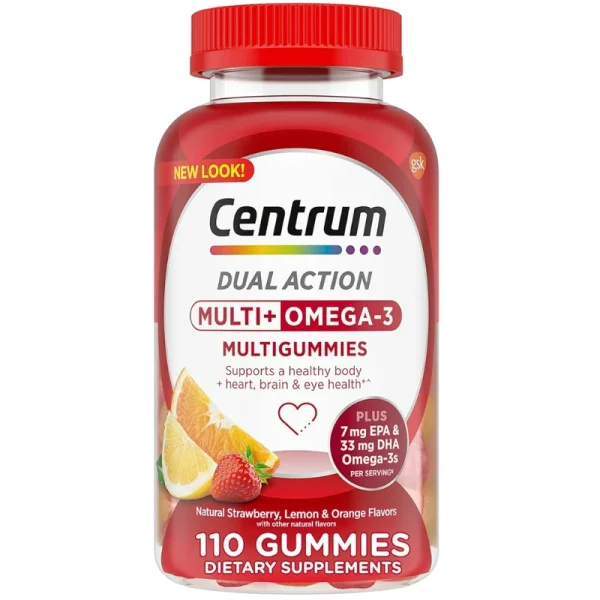 CENTRUM MULTI+OMEGA 3 DE DOBLE ACCION, MULTIVITAMINICO PARA ADULTO 110 GOMITAS