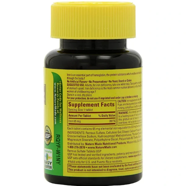 HIERRO DE 65 MG, 365 CAPSULAS, NATURE MADE - Imagen 2