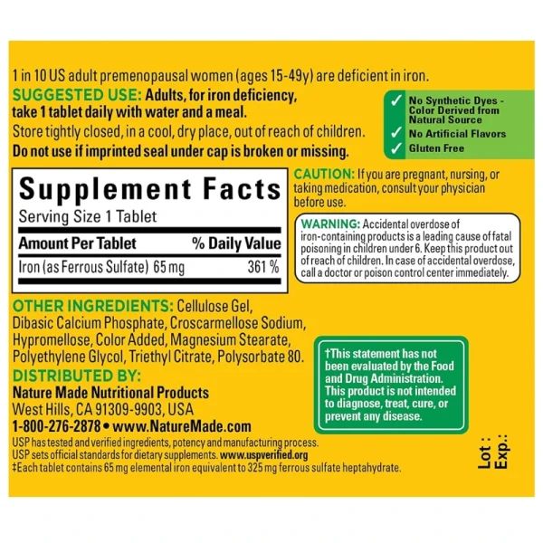 HIERRO DE 65 MG, 365 CAPSULAS, NATURE MADE - Imagen 3