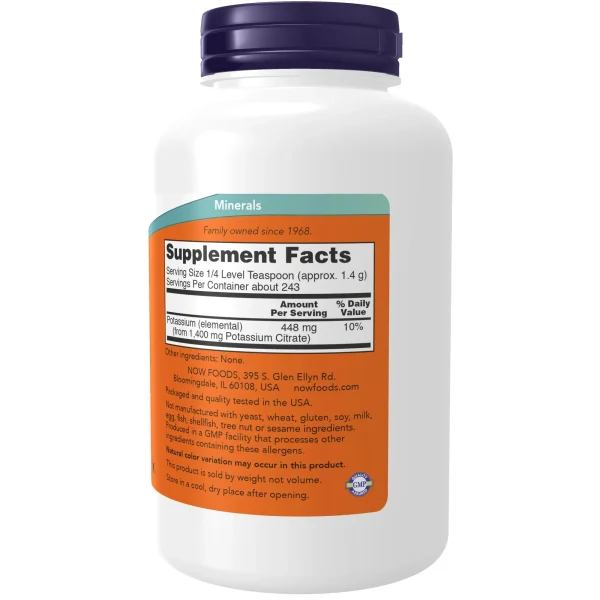CITRATO DE POTASIO PURE POWDER EN POLVO 340 GR, NOW - Imagen 2