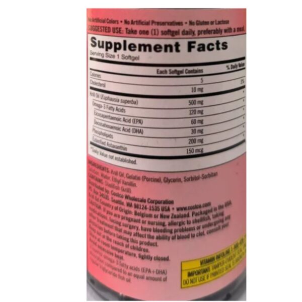 KRILL OIL, OMEGA 3CON ASTAXANTINA DE 500 MG, 180 CAPSULAS. KIRKLAND - Imagen 2