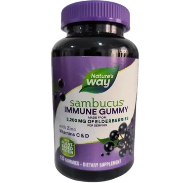 SAMBUCUS BAYAS DE SAUCO CON VITAMINA C, D Y ZINC, 3,200 MG, 120 GOMITAS, NATURE’S WAY