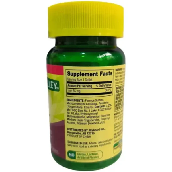HIERRO/ IRON  DE 65 MG, 200 TABLETAS, SPRING VALLEY - Imagen 2