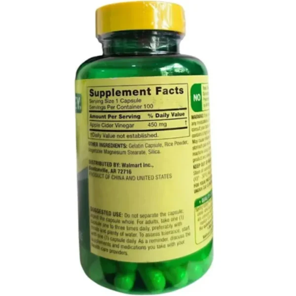 VINAGRE DE MANZANA DE 450 MG, 100 CAPSULAS, SPRING VALLEY - Imagen 2