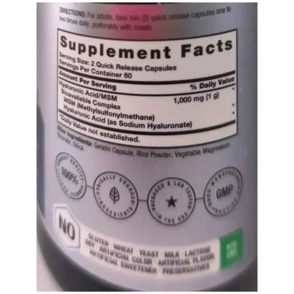 ACIDO HIALURONICO CON MSM, 1000 MG SIN GLUTEN, 120 CAPSULAS, HORBAACH - Imagen 2