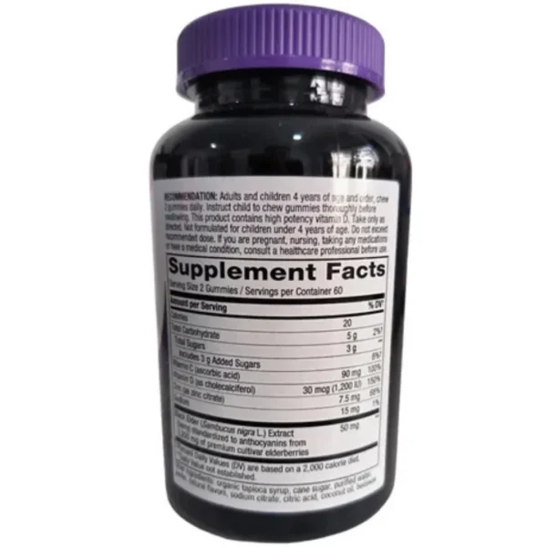 SAMBUCUS BAYAS DE SAUCO CON VITAMINA C, D Y ZINC, 3,200 MG, 120 GOMITAS, NATURE’S WAY - Imagen 2