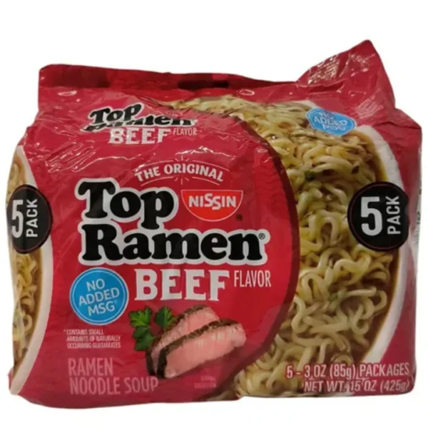TOP RAMEN TALLARINES INSTANTANEOS X5, SABOR A CARNE