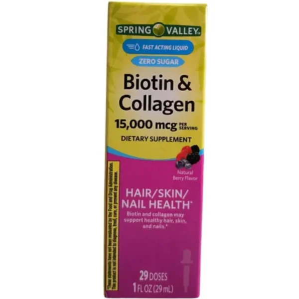 BIOTIN Y COLAGENO EN GOTA 15,000 MCG, 29 ML, SPRING VALLEY