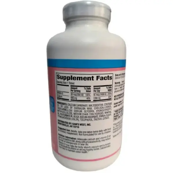 CALCIO DE 1200 MG+ D3. 600 TABLETAS, MEMBER’S MARK - Imagen 2