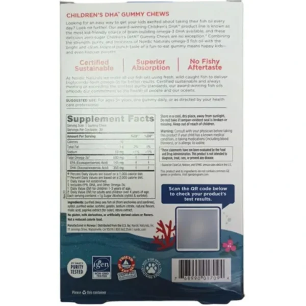 DHA 600 MG, 30 GOMITAS PARA NIÑOS, NORDIC NATURALS SIN AZUCAR - Imagen 2